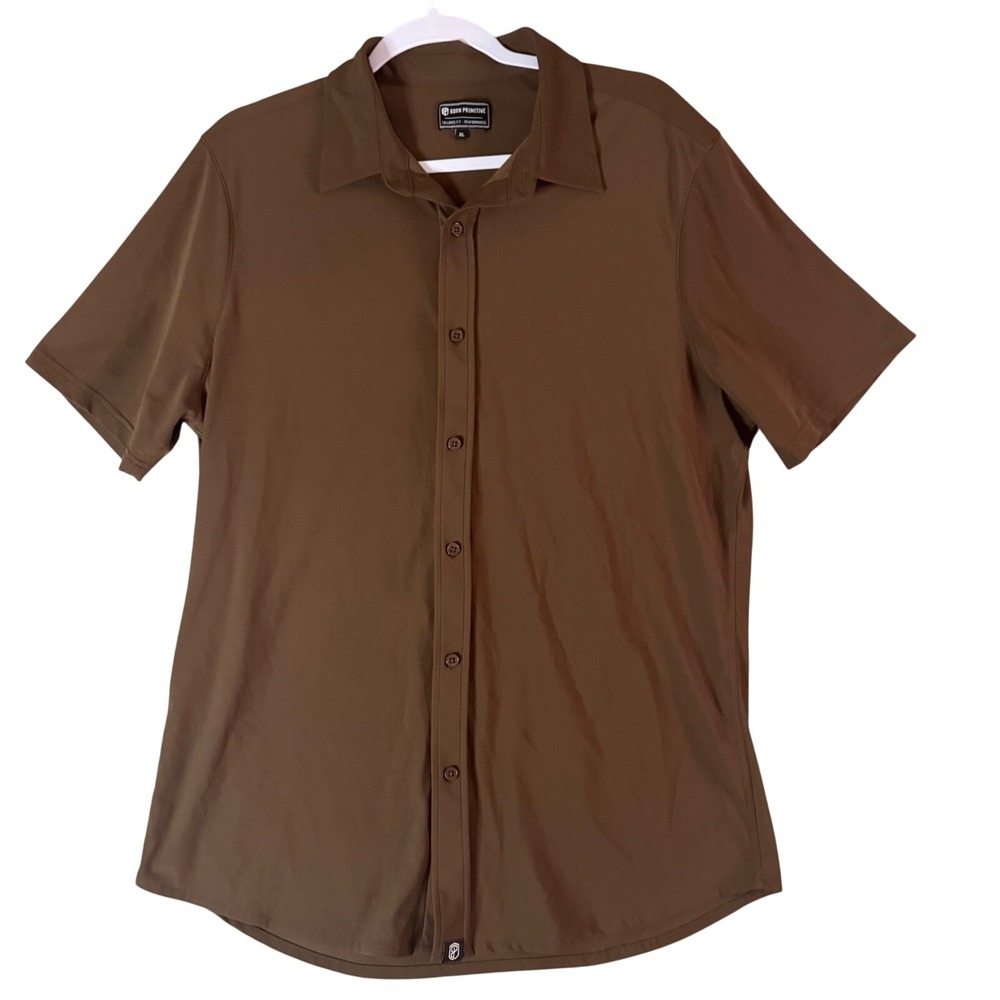 Born Primitive Mens XL Brown Short Sleeve Tailored Fit Performance Button Shirt